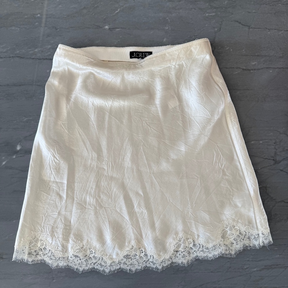 J. Crew, M,  Gwen Lace Trim Slip Skirt in Textured Satin – NWT
